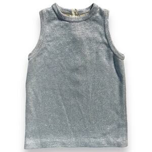 Vintage 60s 70s Goldworm Silver Metallic Knit Sleeveless Tank Top Size 8
